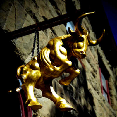 Bull art in front of Bull Valley Road House, Port Costa, CA