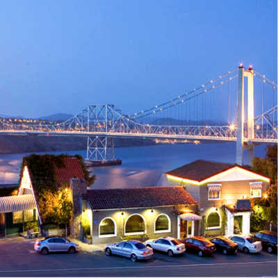 Stunning dusk photo and view of Dead Fish Restaurant, Crockett, CA