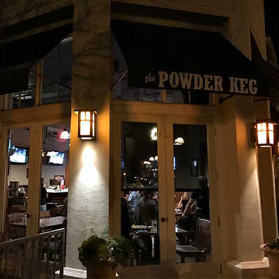 Evening entrance to The Powder Keg Restaurant, Hercules, CA