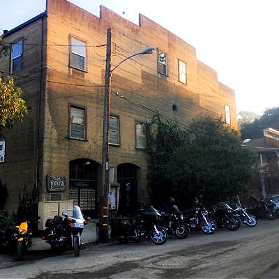 Motorcycles in front of the Warehouse Cafe, Port Costa, CA