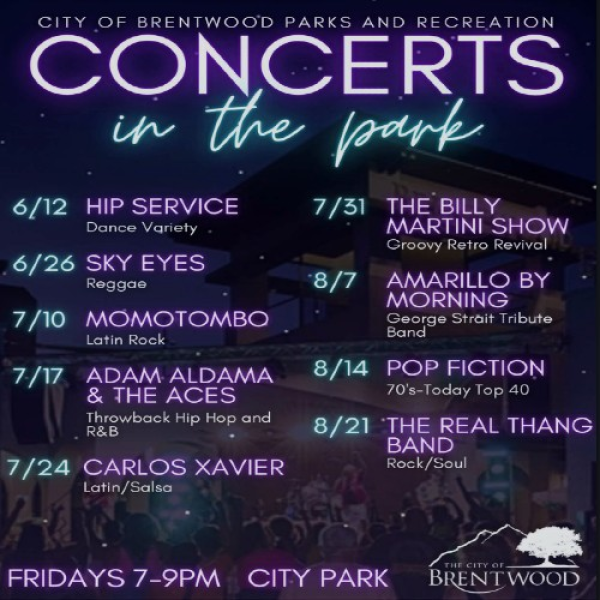 Brentwood Concerts in the Park Opens June 12 With Free Friday Nights at City Park
