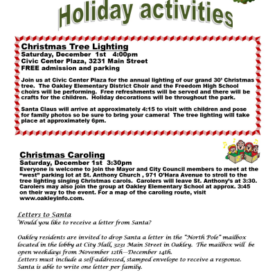 Oakley Christmas Tree Lighting Event Calendar Contra Costa Live