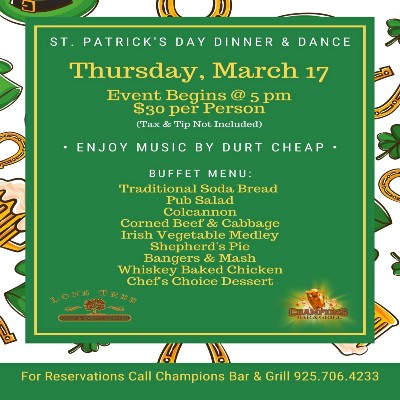 St. Patrick's Day Dinner & Dance Mar 17th 